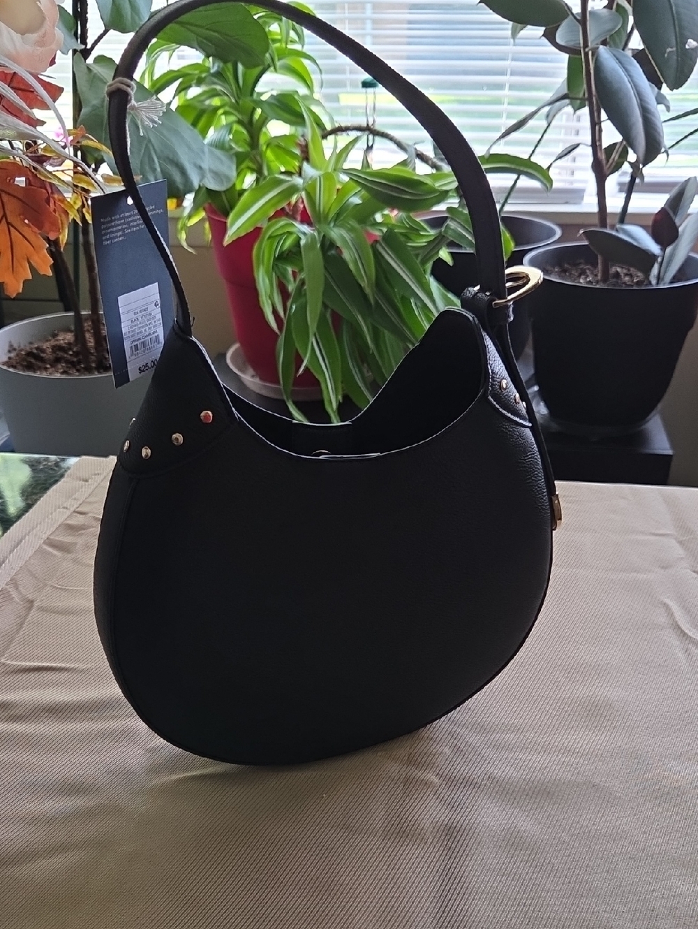 Universal Thread Black Crescent Shoulder Bag with Gold Studs